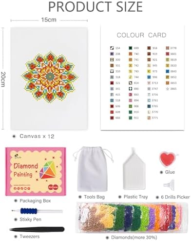PeakLuv Mandala Small Diamond Painting Kits, 12 Pcs Mini Diamond Art Kits for Adults Beginners, 5D DIY Square Drill Diamond Dots, Quickly Finishable Flowers Gem Art for Home Wall Desktop Decor, 6X7in - Image 3