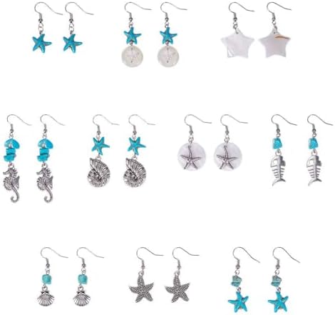 SUNNYCLUE 1 Box DIY 10 Pair Starfish Seahorse Shell Turquoise Earring Making Kit Jewelry Making Supplies Beading Starter Kits for Beginner Adults, Fish Hook, Ocean Beach Theme, Instruction - Image 5