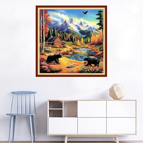 Joyhoor Cross Stitch Kits for Beginners Stamped Cross-Stitch Supplies Needlework preprint Embroidery Kits for Adults DIY Needlepoint Kits Embroidery Patterns 11CT-Outdoor Black Bear 18x18 inchs - Image 2