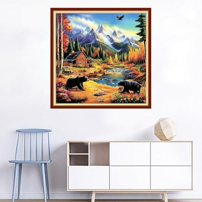 Joyhoor Cross Stitch Kits for Beginners Stamped Cross-Stitch Supplies Needlework preprint Embroidery Kits for Adults DIY Needlepoint Kits Embroidery Patterns 11CT-Outdoor Black Bear 18x18 inchs - Image 2