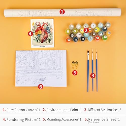 TUMOVO Paint by Numbers Kit for Adults Beginner, Heart with Flower - Image 3