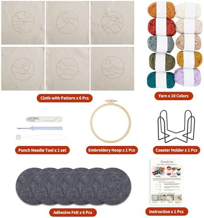 Temlum 6pcs Punch Needle Coasters Kit for Adults and Beginners(Landscape) - Image 2