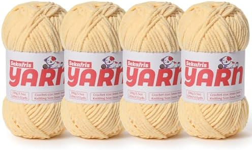 4 Pack Plush Chunky Chenille Yarn for Crocheting, Soft Fluffy Velvet Yarn for Crocheting Amigurumi, Fuzzy Baby Blanket Knitting 400g/524yds Bulky(4 Light Yellow) by Sekafris