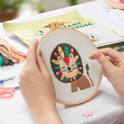 LX LERMX Embroidery Kits for Beginners, Adult Starter Cross Stitch Kit Needlepoint Complete DIY Kit with Unique Patterns, Hoop, Colorful Threads, Tools, Step by Step Instructions & Video Tutorial - Image 5