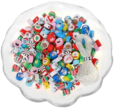 100 Pcs Polymer Clay Christmas Beads for Making Bracelets, 10mm Christmas Spacer Beads Charms for Women Jewelry Making DIY Xmas (Christmas D) by LUBINGSHINE