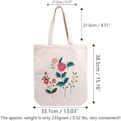 CREAWONDER Canvas Tote Bag Embroidery Kit with Pattern for Beginners, Arts and DIY Embroidery Crafts Kits for Adults, Include Instructions, Thimble, Embroidery Hoops, Color Threads and Tool - Image 6