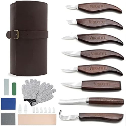 VIBRATITE Deluxe Wood Carving Kit, 15 PCS Wood Carving Tools for Beginners by VIBRATITE