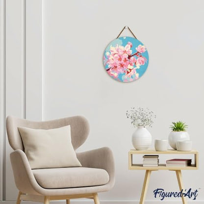 Figured'Art Paint by Numbers Kit for Adults on Wood Slice, 11.8in Diameter - Cherry Blossom - Craft Art Painting DIY Canvas - Image 4