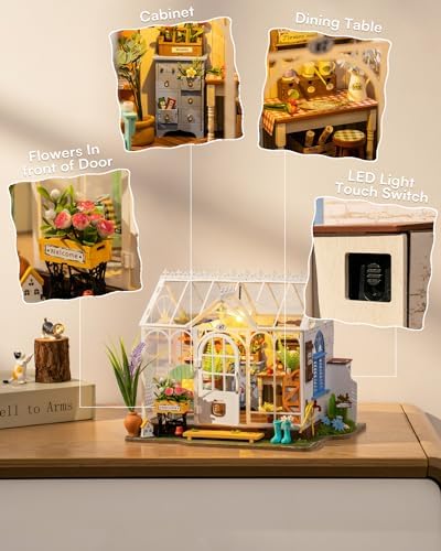 Rowood DIY Miniature House Kit,Mini Dollhouse KIt,Mayberry Street Craft Model Kits for Adults with LED,Birthday Gift/Home Decor for Family Friends-Dreamy Garden House - Image 5