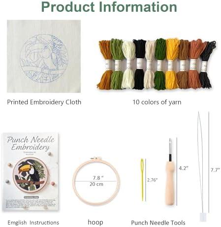 Myfelicity Punch Needle Embroidery Kit, Beginner Craft Set with Animal Pattern Design, 7.9 Inch Hoop (Toucan) - Image 3