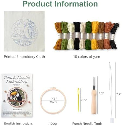 Myfelicity Punch Needle Embroidery Kit, Beginner Craft Set with Animal Pattern Design, 7.9 Inch Hoop (Toucan) - Image 3