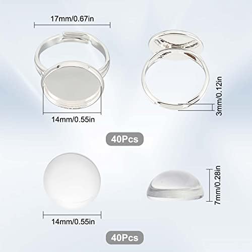 SUNNYCLUE 80pcs Cabochon Ring Blanks Adjustable Ring Base 14mm Glass Cabochons Blank Bezel Trays Flat Tray Rings Settings Cabochon Finger Rings for Jewelry Making Kit Women Adult DIY Crafts Supplies - Image 2