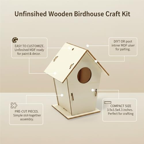 Unfinished MDF Birdhouse Craft Kit - DIY Wooden Assembly Project for Painting, Decorating & Home Garden Display - Image 4