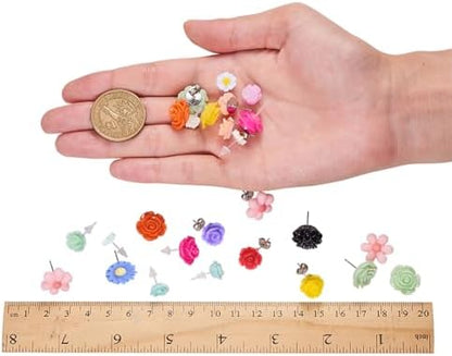 SUNNYCLUE 1 Box DIY 16 Pairs Flower Cabochons Resin Rose Flatbacks Valentine's Day Earrings Making Kit Rose Beads Love Valentine Flower 3D Flat Backs for Jewelry Making Kits Stud Earring Findings - Image 5