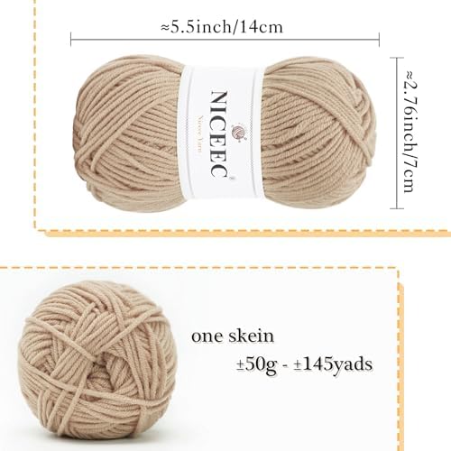 NICEEC 300g Soft Assorted Colors Yarn 100% Acrylic 870yds -Beige - Image 2