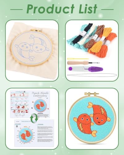 ERKOON Punch Needle Kit Beginners Adults, Zodiac Easy Embroidery Set for Starter Art Craft, Needling Punching Project with Patterns, Tools, Yarns, Hoop, Instruction (Pisces) - Image 2