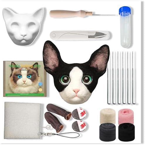 MeowPick Needle Felting Kit with Cat Head Mold, Animals Needle Felting Set, DIY Wool Felt Materials Set with Felting Tool and Instruction for Quick Needle Felting Craft (Devon Rex) by MEOWPICK