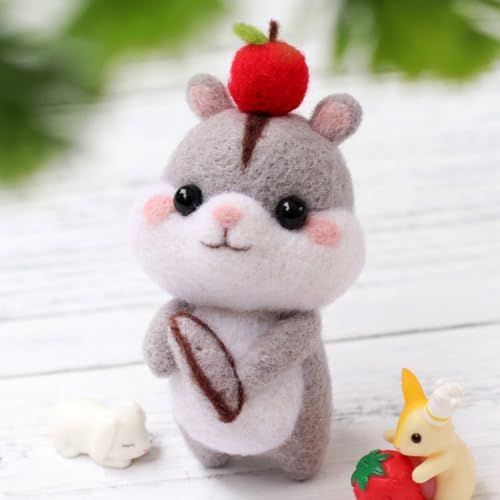 Wizardi Beginner Needle Felting Kit for Adults - Hamster with Cherry. Animal Felting Kit 7x5x4cm. Felting Tools. Wool Felting Supplies. Felt Crafts. Wool Felt. F07N8-128 by Wizardi