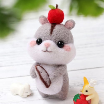 Wizardi Beginner Needle Felting Kit for Adults - Hamster with Cherry. Animal Felting Kit 7x5x4cm. Felting Tools. Wool Felting Supplies. Felt Crafts. Wool Felt. F07N8-128 by Wizardi
