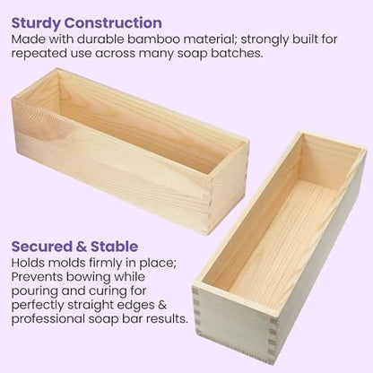 6 Pack Soap Making Silicone Loaf Molds with Wood Boxes & Cutters - 42oz Classic & Rose Loaf Molds, 2pcs Wood Mold Holders, Straight & Crinkle Slicer for Soap, DIY Soap Kit Supplies Accessories & Tools - Image 3