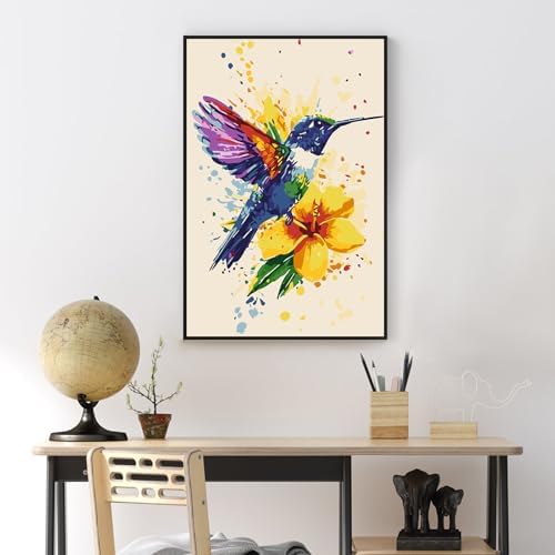 Framed Paint by Numbers Kit for Adults Beginner & Kids Ages 8-12, Hummingbird Paint by Numbers With Frame, DIY Watercolor Number Painting for Adults Hummingbird for Home Wall Decor Gift 8x 12 inch - Image 2