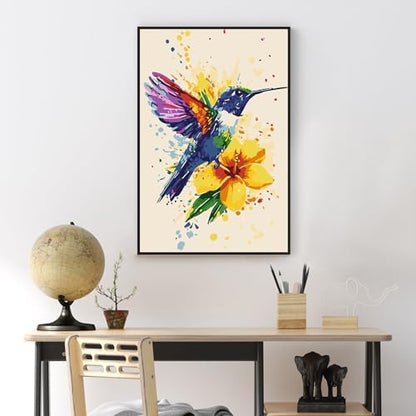 Framed Paint by Numbers Kit for Adults Beginner & Kids Ages 8-12, Hummingbird Paint by Numbers With Frame, DIY Watercolor Number Painting for Adults Hummingbird for Home Wall Decor Gift 8x 12 inch - Image 2