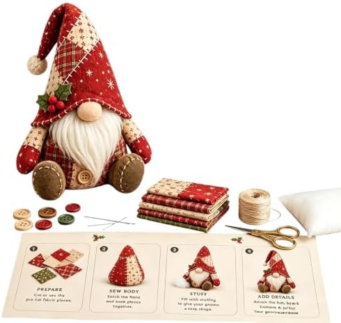 3D DIY Animal Patchwork Sewing Kit, Handmade Fabric Craft Set for Gnome and Cat Decor, Suitable for Adult Beginner DIY Projects (Red) by Unknown