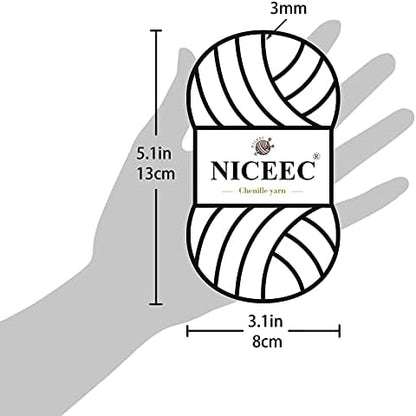 NICEEC 3 Skeins Soft Chenille Yarn 3 x85m (3X 93yds, 3X 50g)_Blue Series - Image 5