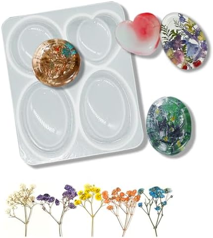4-Design Worry Stone Mold w/DriedFlowers Resin Yoga StressRelief by MYDUOLIA