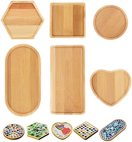 DIY Mosaic Bamboo Coasters, Blank Base Trays, Drinking Cup Coaster, Plant Coaster, Art Plate (6 Pack, Mosaic Tiles not Included) by FKYzixeh