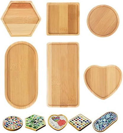 DIY Mosaic Bamboo Coasters, Blank Base Trays, Drinking Cup Coaster, Plant Coaster, Art Plate (6 Pack, Mosaic Tiles not Included) by FKYzixeh