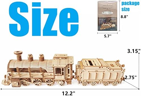 3D Wooden Steam Train Puzzle, DIY Assembly Train Model Kits, Wood Crafts STEM Brain Teaser Puzzle, Steam Train Christmas Birthday Gifts for Adults & Teens - Image 4