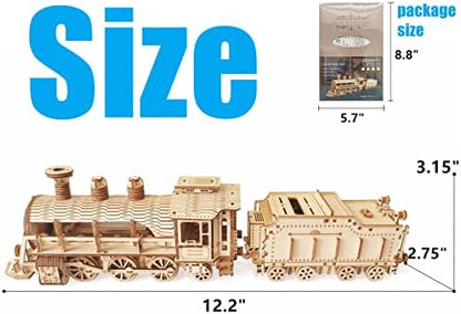 3D Wooden Steam Train Puzzle, DIY Assembly Train Model Kits, Wood Crafts STEM Brain Teaser Puzzle, Steam Train Christmas Birthday Gifts for Adults & Teens - Image 4