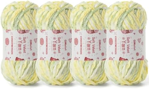 4x100g Fluffy Velvet Chenille Yarn for Crocheting and Knitting, 4x80m (87.5yd) Baby Yarn for Crocheting Soft, Crochet Chunky Yarns Amigurumi Yarns (4 Greenish Yellow) by OMoiut