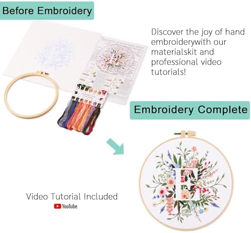Harimau Letter E Pattern Embroidery Kit for Adult Beginners, Complete Starter Pack with 1 Hoop, Needles, Instruction Guide & Embroidery Stitch Video Tutorials - Image 3