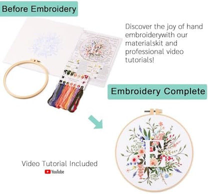 Harimau Letter E Pattern Embroidery Kit for Adult Beginners, Complete Starter Pack with 1 Hoop, Needles, Instruction Guide & Embroidery Stitch Video Tutorials - Image 3