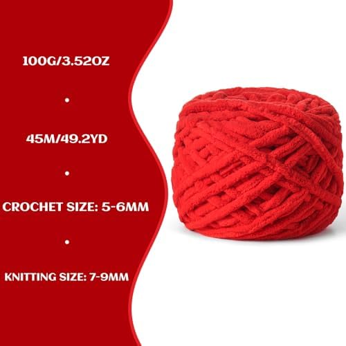 3 Pack Plush Chenille Chunky Yarn 100g (49.2yd) - Fluffy Velvet Yarn Crochet for Blanket Knitting and Crocheting - Baby Yarns for Crocheting Soft - Amigurumi Yarns (Red) - Image 3