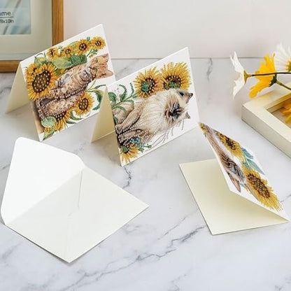 AiYuanzsh 6-Pack 5D Diamond Painting Greeting Cards with Envelopes, Cat Sunflower Pattern DIY Crystal Rhinestone Diamond Art Cards, Laser Effect Postcards for Birthday, Thank You, and Gift Giving - Image 7