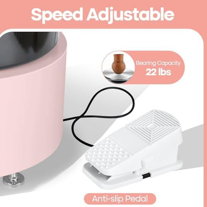 MZOKUU Pottery Wheel for Adults 11 Inch 450W Electric Ceramic Forming Machine Foot Pedal Control Adjustable 50-300RPM Speed ABS Detachable Basin Sculpting Tools Kit Arts Craft DIY Gift (Pink) - Image 4
