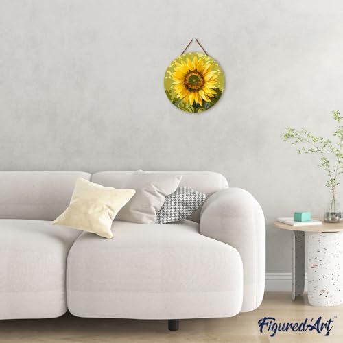 Figured'Art Paint by Numbers Kit for Adults on Wood Slice, 11.8in Diameter - Sunflower - Craft Art Painting DIY Canvas - Image 4