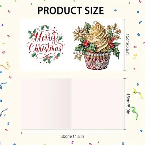 jinglinhh 6pcs Diamond Art Painting Christmas Cream Cupcakes Greeting Cards with Envelopes, DIY Card Making Kits for Adults, Diamond Art Postcards Christmas Cards Craft Gifts - Image 2