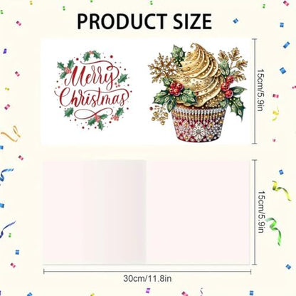 jinglinhh 6pcs Diamond Art Painting Christmas Cream Cupcakes Greeting Cards with Envelopes, DIY Card Making Kits for Adults, Diamond Art Postcards Christmas Cards Craft Gifts - Image 2
