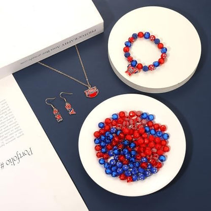3000PCS+ Game Day Beads for Bracelets Making Red Black Clay Heishi Beads Pearl Acrylic Letter Bead Enamel Football Charms for Bracelet Earrings Necklace Making DIY Game Day Accessories (Red Blue) - Image 5