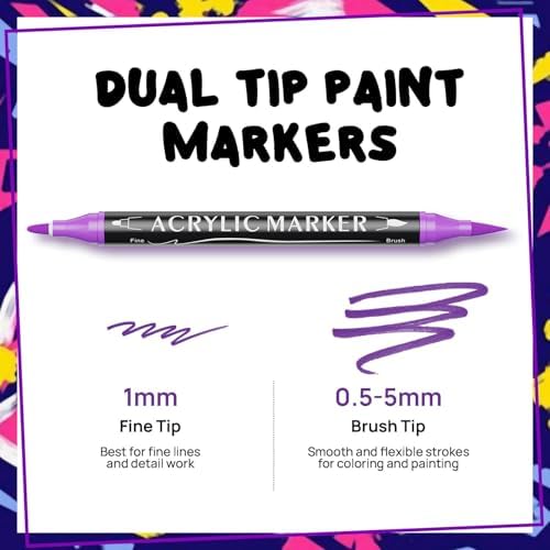 48 Colors Dual Tip Acrylic Paint Markers,Fine Tip and Brush Tip Permanent Acrylic Paint Pens For Rock Painting, Canvas, Wood, Glass, Ceramic, Fabric, Plastic, Egg, Scrapbook,Art Painting Supplies Kit - Image 2