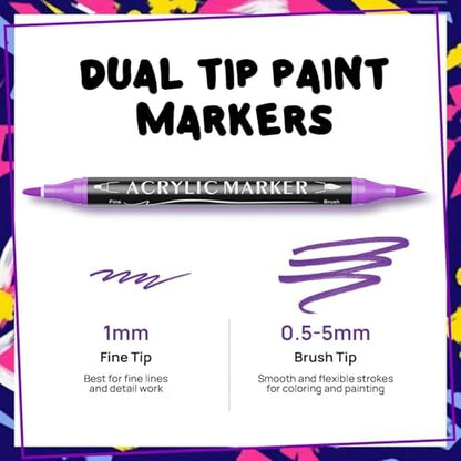 120 Colors Dual Tip Acrylic Paint Markers,Fine Tip and Brush Tip Permanent Acrylic Paint Pens For Rock Painting, Canvas, Wood, Glass, Ceramic, Fabric, Plastic, Egg, Scrapbook,Art Painting Supplies Kit - Image 3