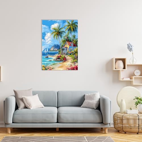 MAXBYE Paint by Numbers Kit for Adults with Frame and Wooden Easel, Easy Beach Landscape Painting Numbers Art Kits on Canvas, DIY Acrylic Painting Kit for Gift Home Wall Garden Decor 10×14 in - Image 4