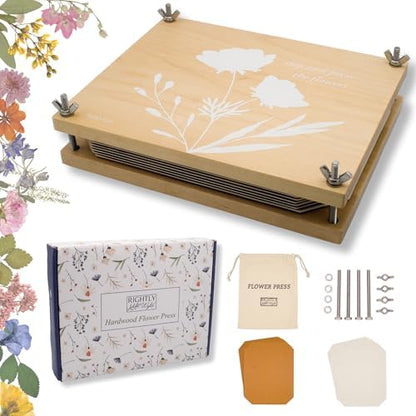 Flower Press Kit | Durable Hardwood 8x10in - Flower Preserving Kit Up to 8 layers - Floral Preservation kits for adults and kids | Innovative and Giftable Floral Pressing kit for Craft Enthusiasts by RightlyWyld
