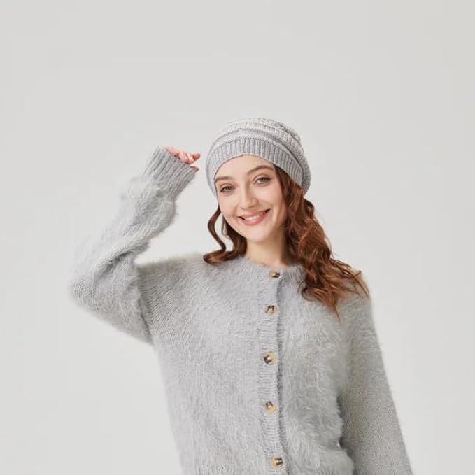 Chic Loops Knitting Kit for Beginners, Knitted Hat Beginner Crochet Kit for Adults, Crochet Soft and Warm Beanie Cozy Skull Cap for Womem with Instruction(Cloudy)