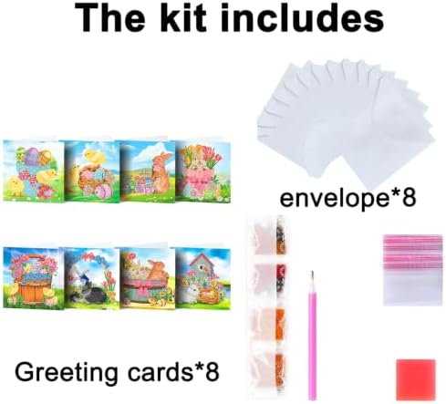 8PCS Chick Rabbit DIY Greeting Card Kits with Envelopes Diamond Art Greeting Cards Diamond Art Cards Kits for Adults DIY Crafts Family Friend Gifts - Image 6