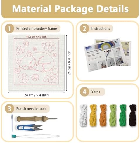 Doodlream Sleeping Fox DIY Punch Needle Embroidery Kit for Adult Beginner, 9.4" Cute Fox Punch Stitching Craft Set for Starter with Frame, Fabric Pattern, Threader, Yarn, Pinch Needle - Image 2